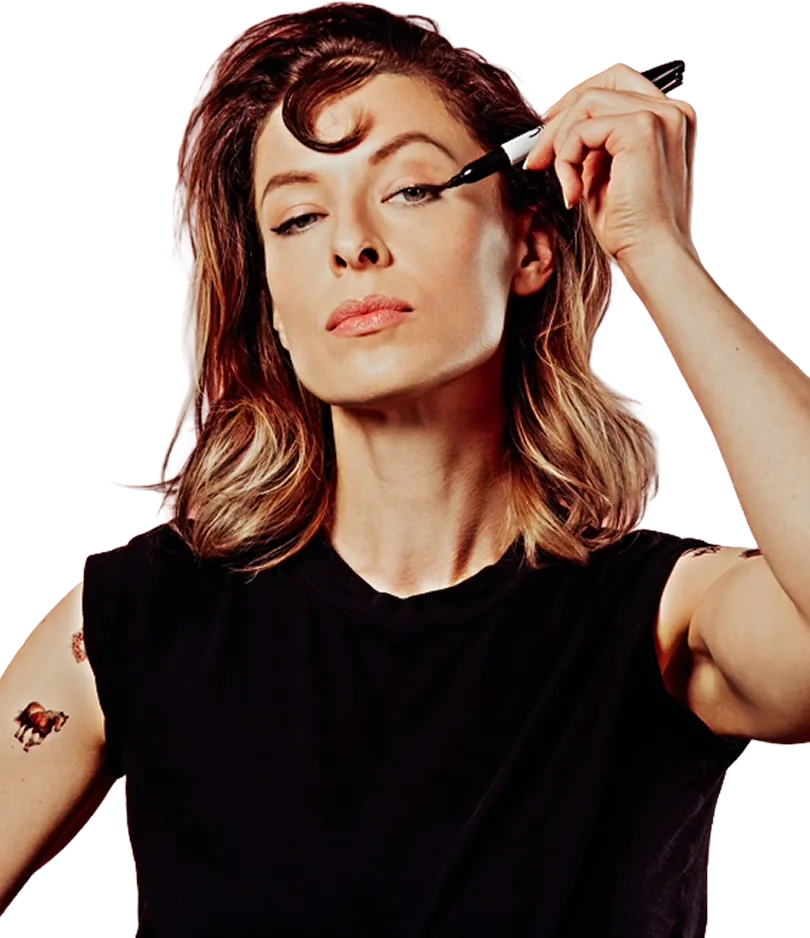 A comedian applying eyeliner, deadpan